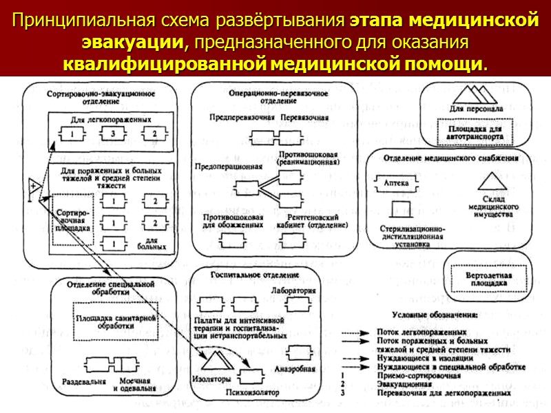 Принципиальная схема развёртывания этапа медицинской эвакуации, предназначенного для оказания квалифицированной медицинской помощи.